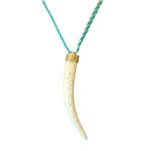 Rare Whitley V Necklace With Faux Bone Horn Braided Turquoise Leather